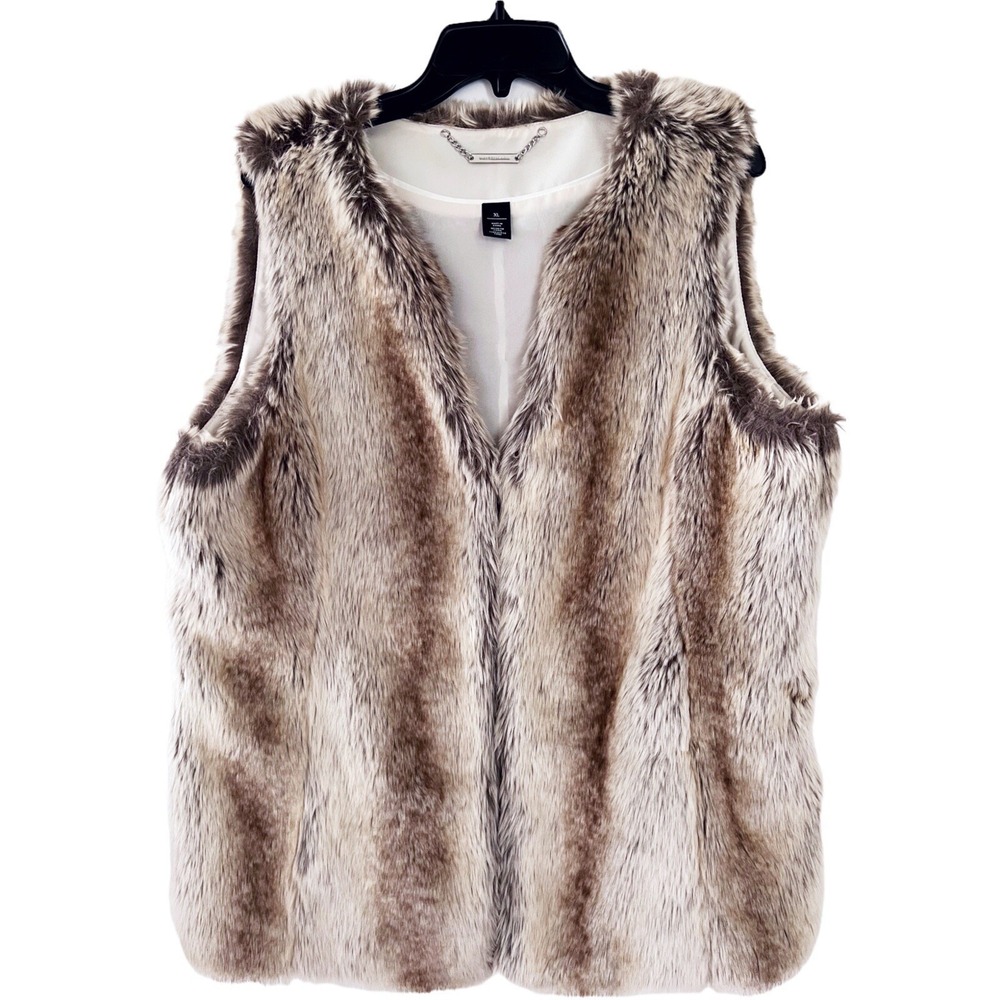 White House Black Market Womens XL Sleeveless Plush Faux Fur Vest Lined Vegan